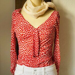 Diane von Furstenberg (1990's) 100% Silk Red Polka Dot Blouse - Size M